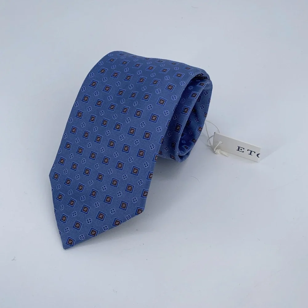 Eton Tie Mens One Size Blue Brown Patterned Silk Professional Necktie Italy Made